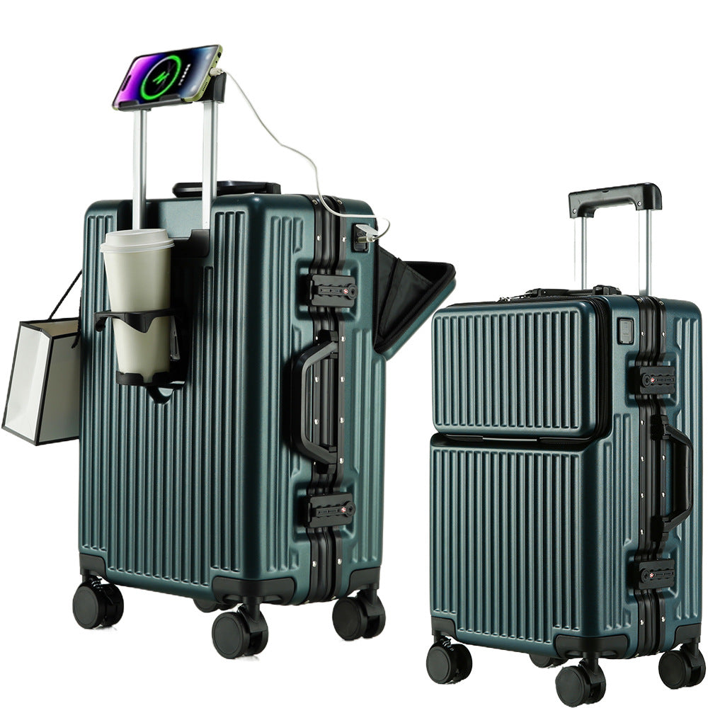 Large-capacity aluminum-framed business carry-on suitcase