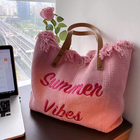 Large Capacity Bag Canvas Bag Embroidered Letters