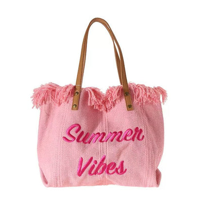 Large Capacity Bag Canvas Bag Embroidered Letters