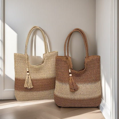Large Capacity Contrast Color Stitching Beach Tote
