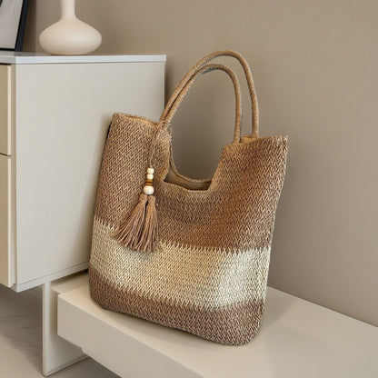 Large Capacity Contrast Color Stitching Beach Tote