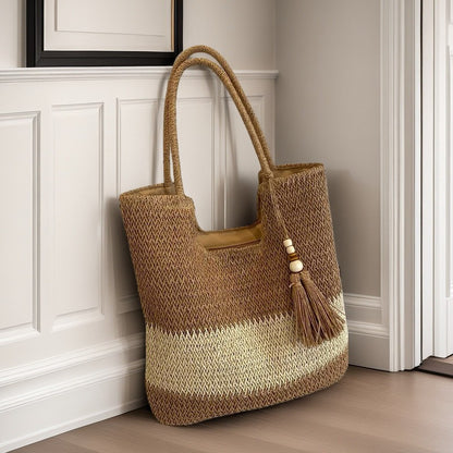 Large Capacity Contrast Color Stitching Beach Tote
