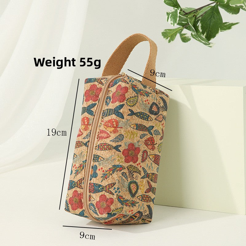 Large-capacity cork makeup bag