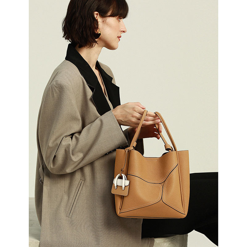 Large Capacity Crossbody Cowhide Tote Bag for Women
