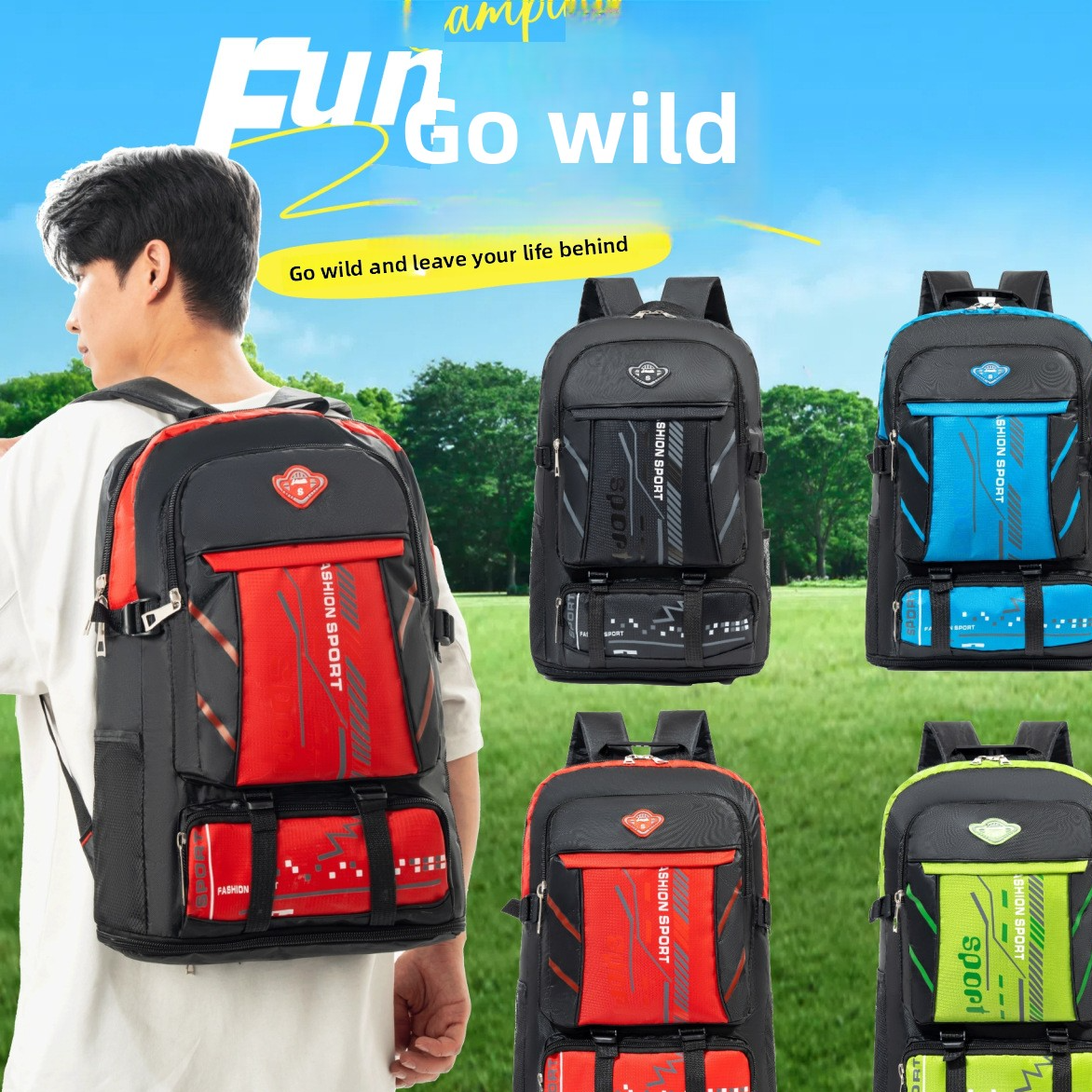 Large Capacity Expandable Travel Backpack with Waterproof Oxford Fabric