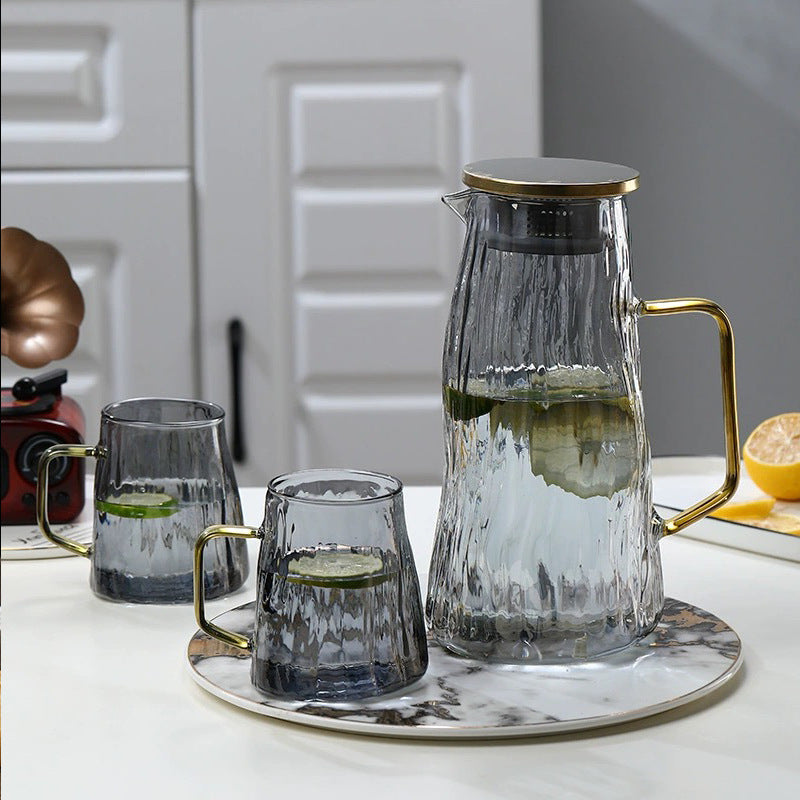 Large Capacity Glass Cold Water Kettle with Glacier Pattern