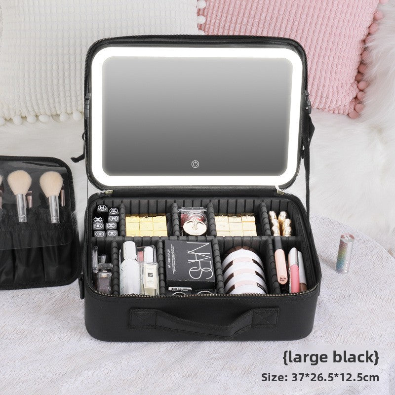 Large-capacity lamped makeup bag