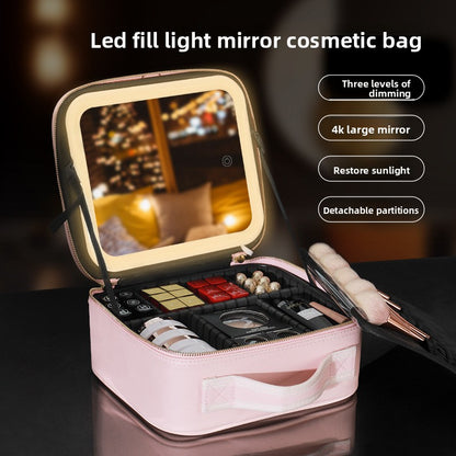 Large-capacity lamped makeup bag