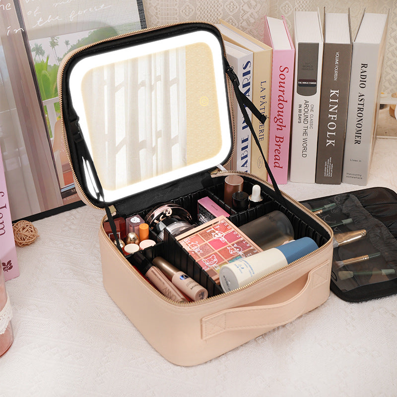 Large-capacity lamped makeup bag