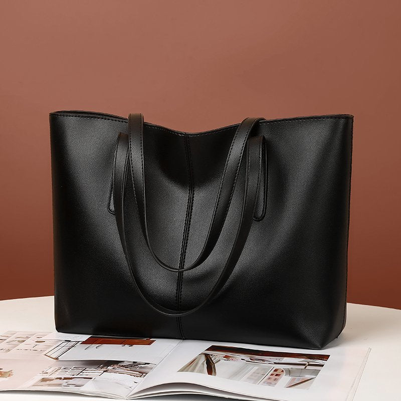 Large-capacity leather shoulder bag