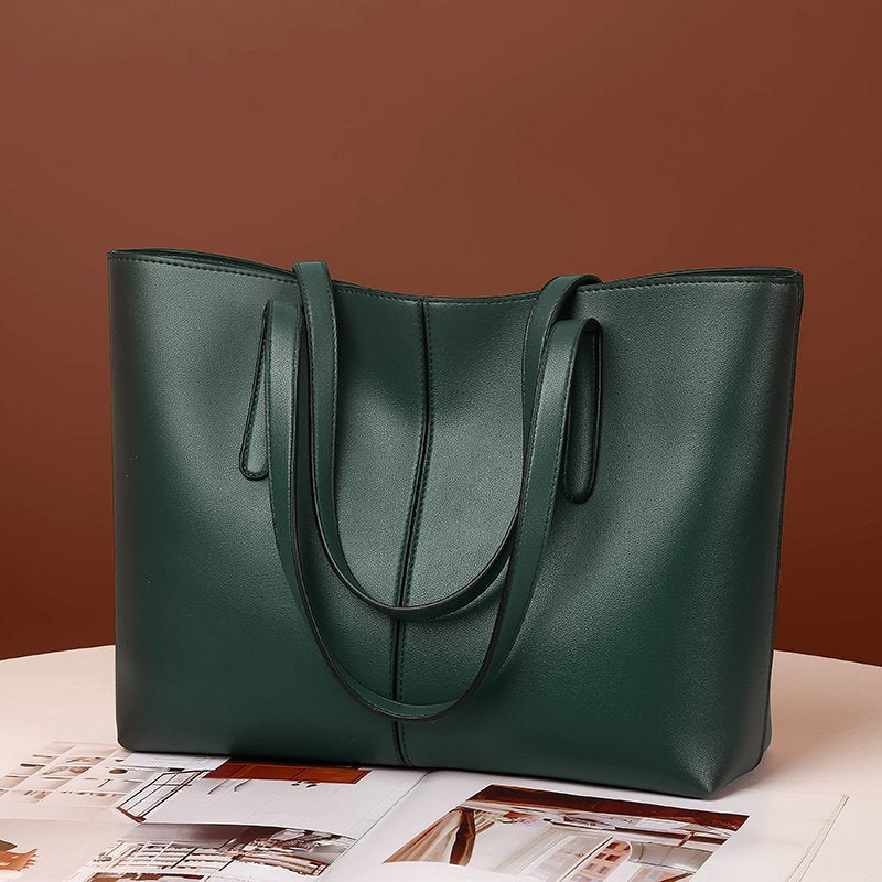 Large-capacity leather shoulder bag