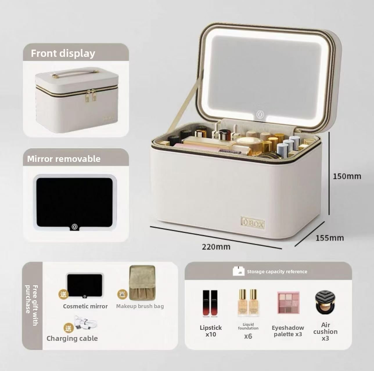 Large-capacity makeup bag with mirror