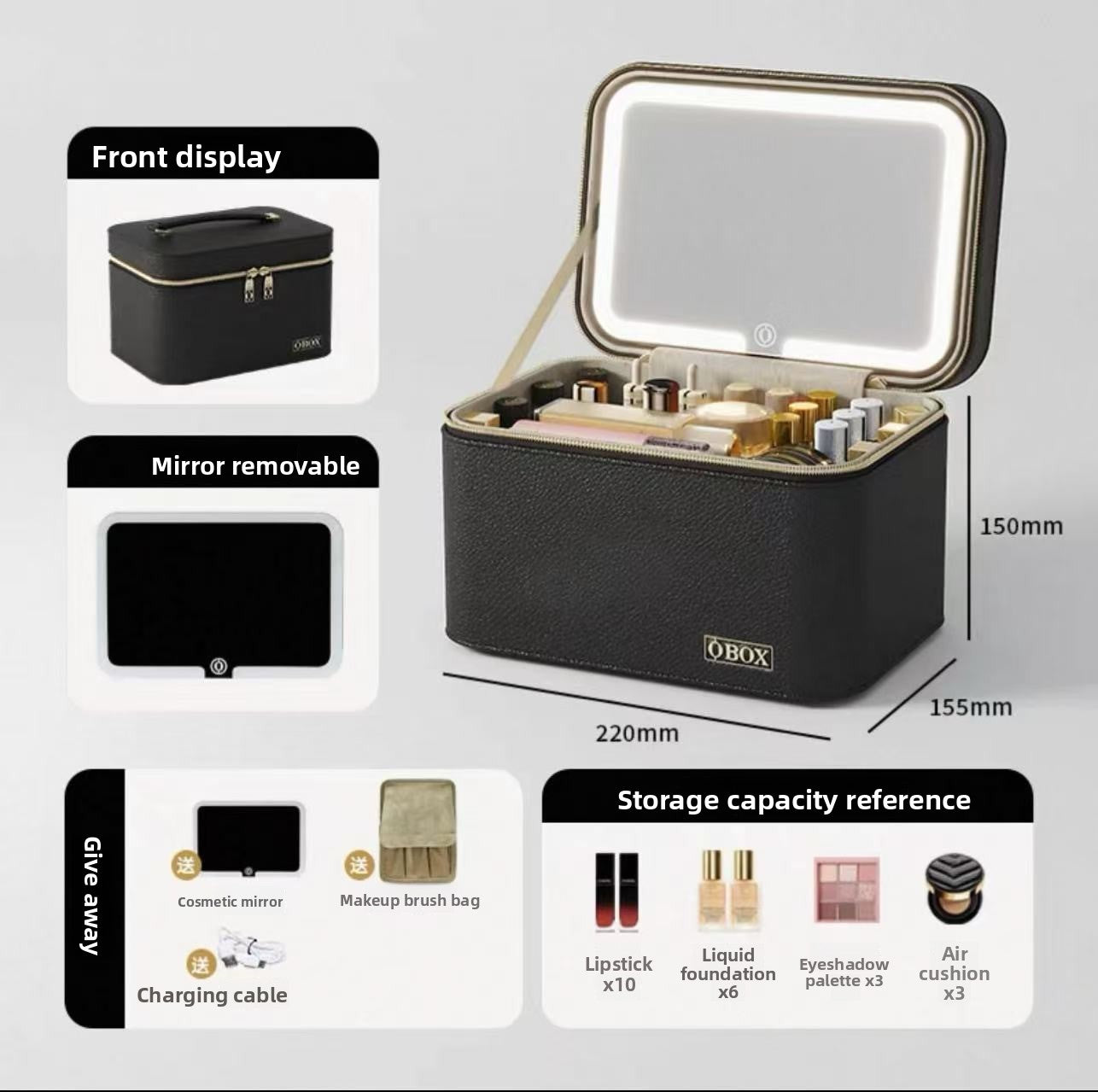 Large-capacity makeup bag with mirror