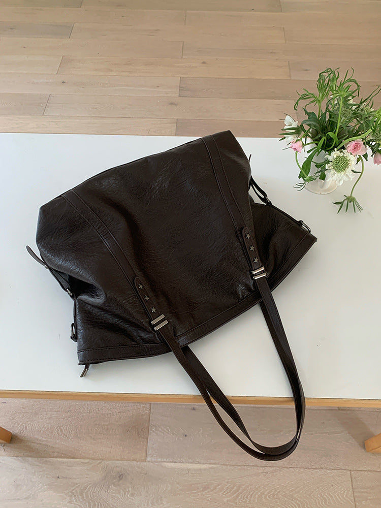 Large Capacity PU Leather Tote Bag with Adjustable Strap