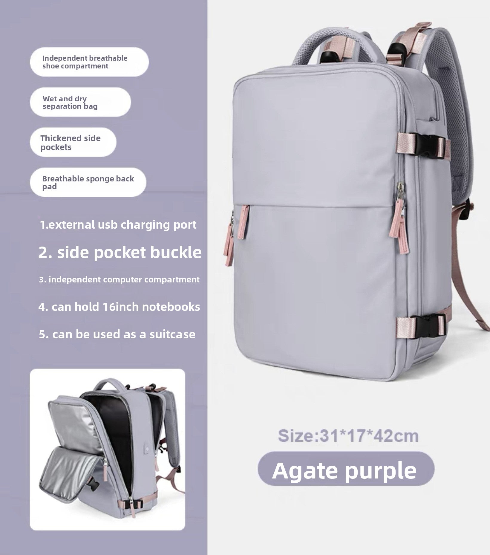 Large Capacity Waterproof Nylon Backpack for Travel and School