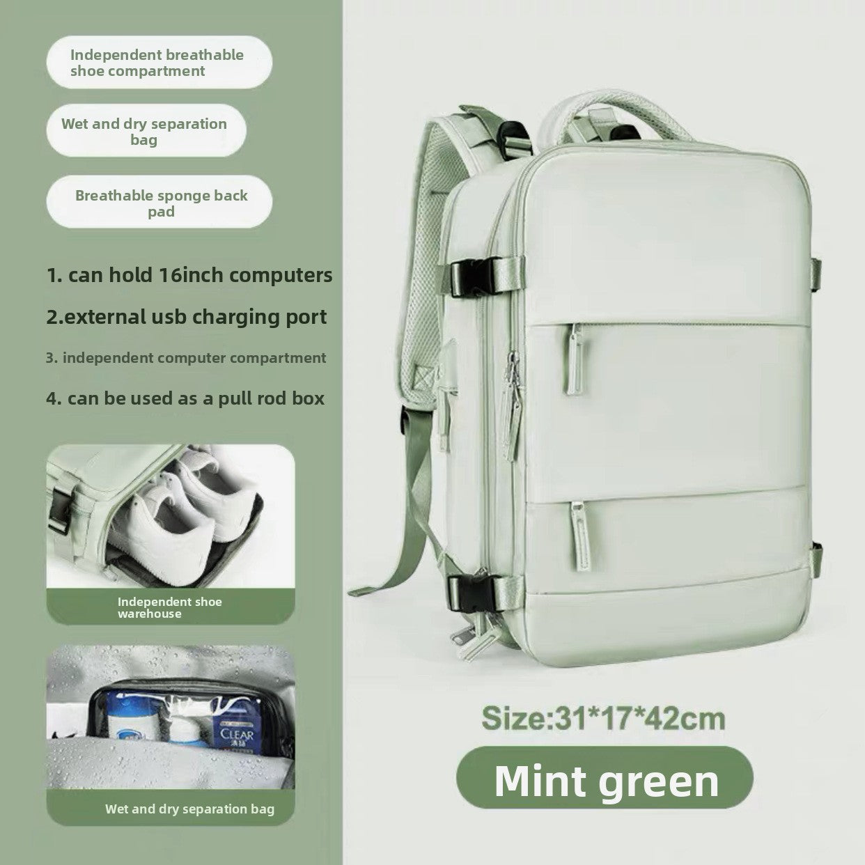 Large Capacity Waterproof Nylon Backpack for Travel and School