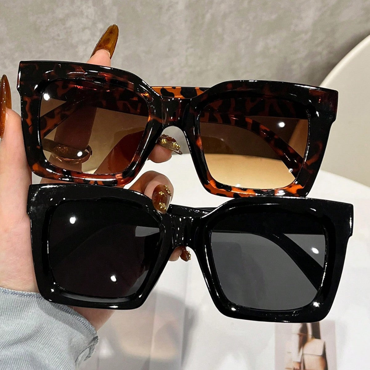 Large Frame Leopard Print Gradient Sunglasses