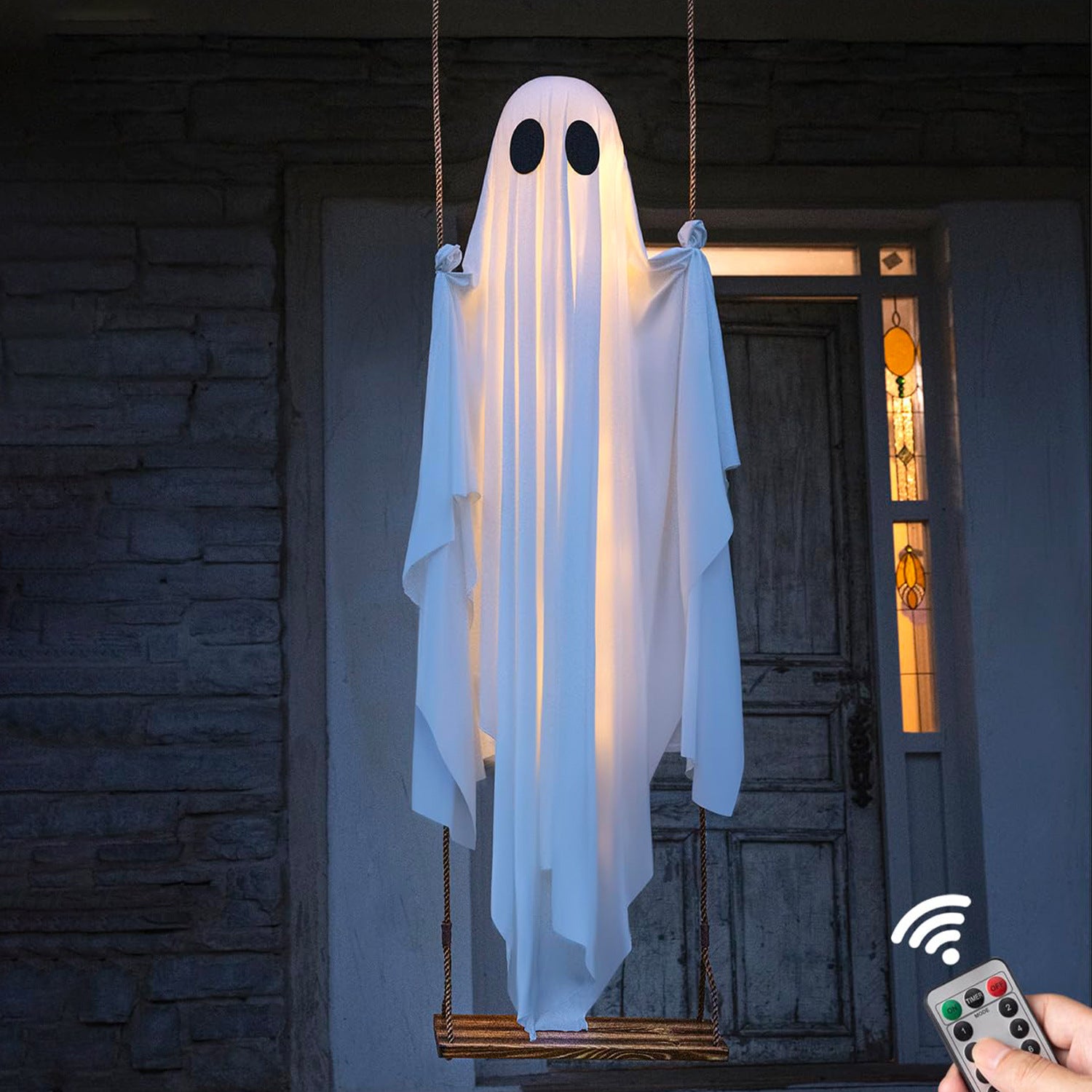 Large Hanging Swing Ghost Halloween Decoration with Lights