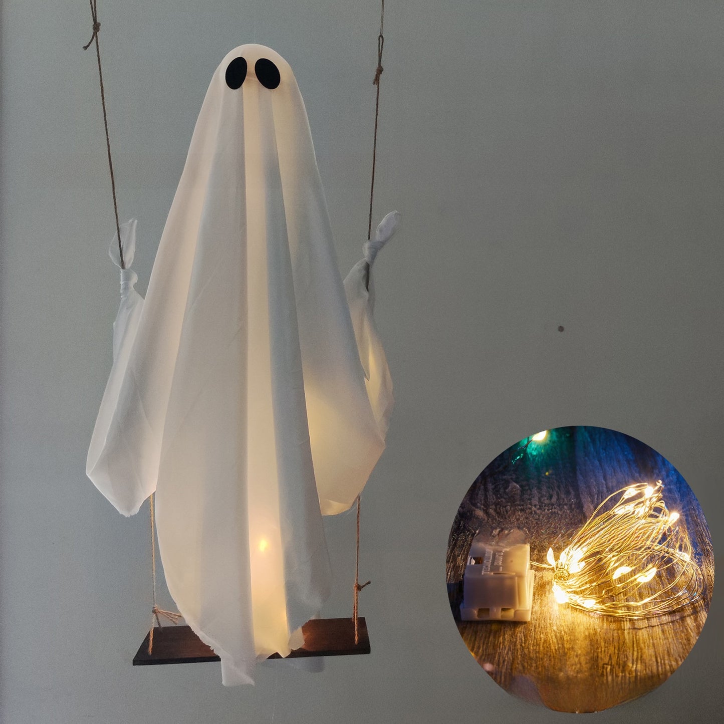 Large Hanging Swing Ghost Halloween Decoration with Lights