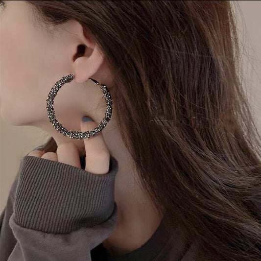 Large Hoop Earrings with Full Diamond Accents