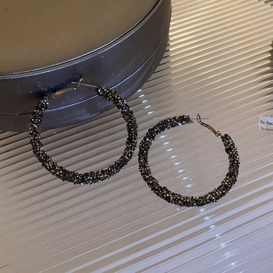 Large Hoop Earrings with Full Diamond Accents