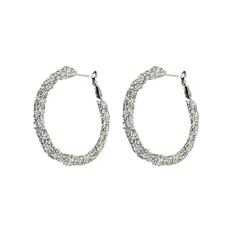 Large Hoop Earrings with Full Diamond Accents