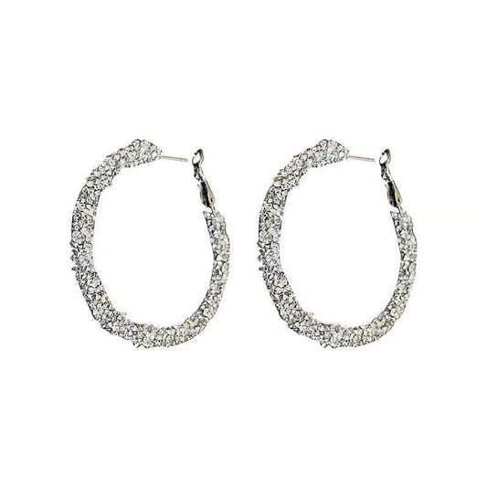 Large Hoop Earrings with Full Diamond Accents