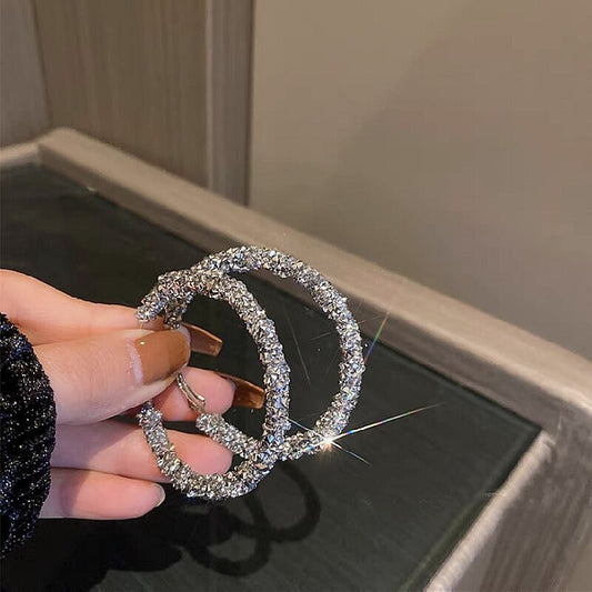 Large Hoop Earrings with Full Diamond Accents
