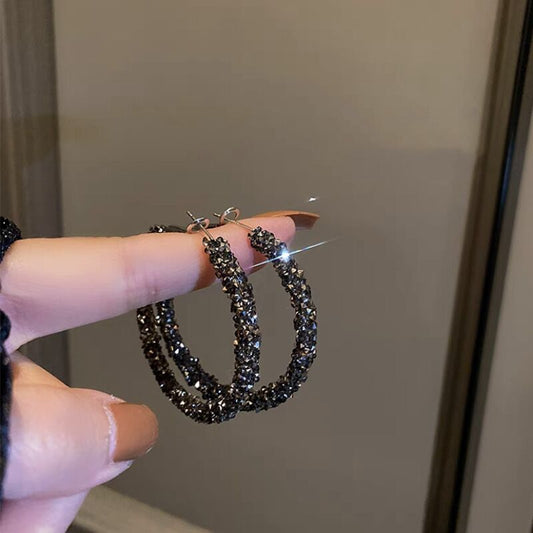 Large Hoop Earrings with Full Diamond Accents