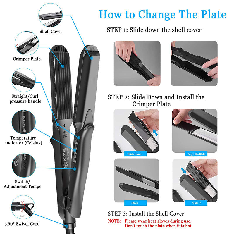 Large panel high-temperature hair straightener corn silk hair perming clamp