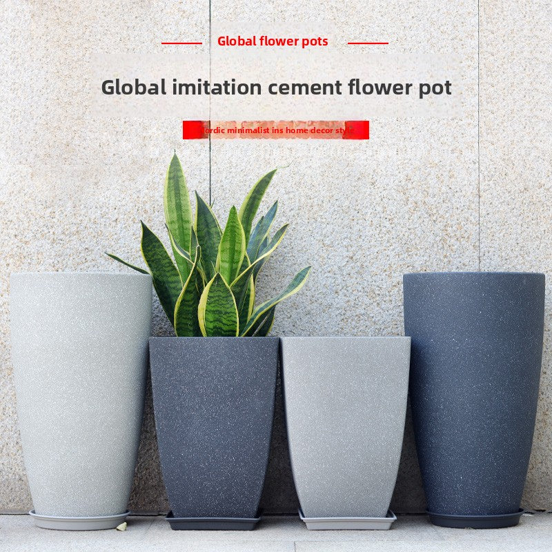 Large Resin Flower Pot with Modern Cement Finish