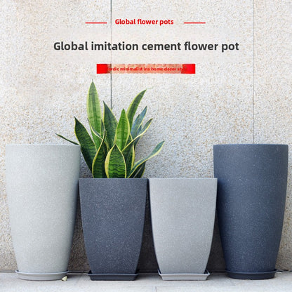 Large Resin Flower Pot with Modern Cement Finish