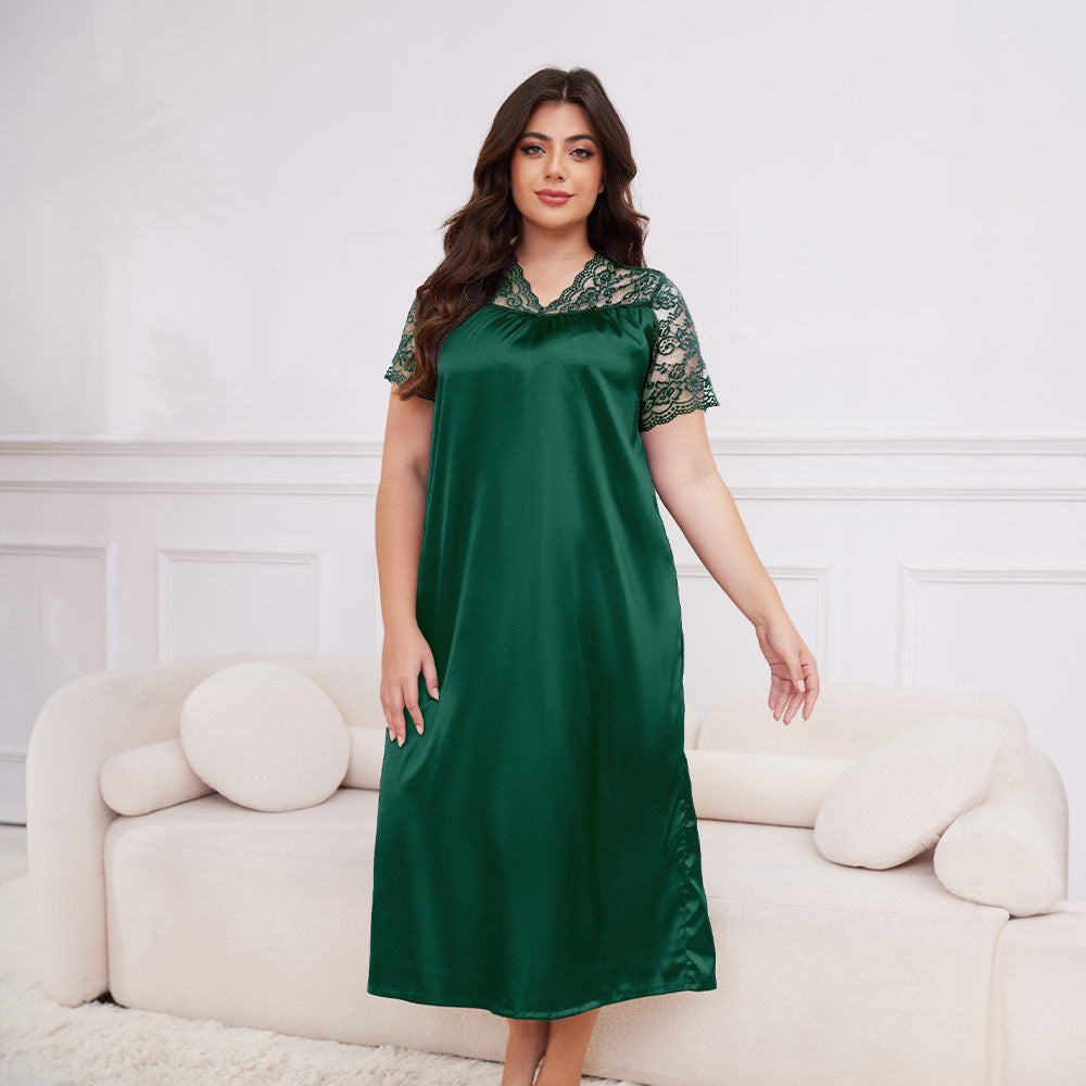 Large Size Ice Silk Pajamas for Women Short-Sleeved Loose Casual Home Wear