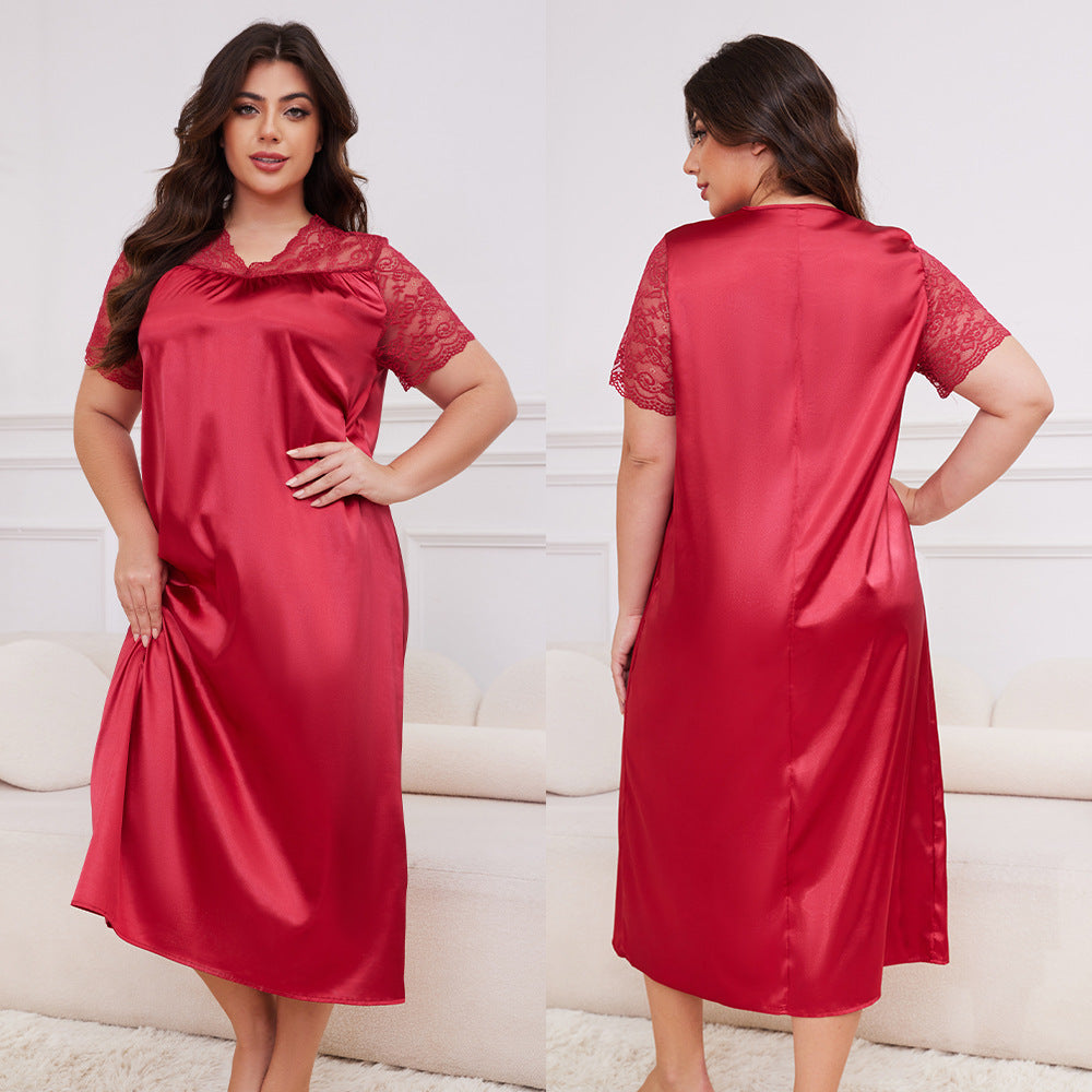 Large Size Ice Silk Pajamas for Women Short-Sleeved Loose Casual Home Wear