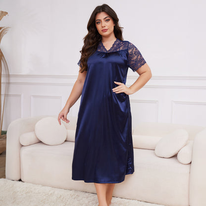 Large Size Ice Silk Pajamas for Women Short-Sleeved Loose Casual Home Wear