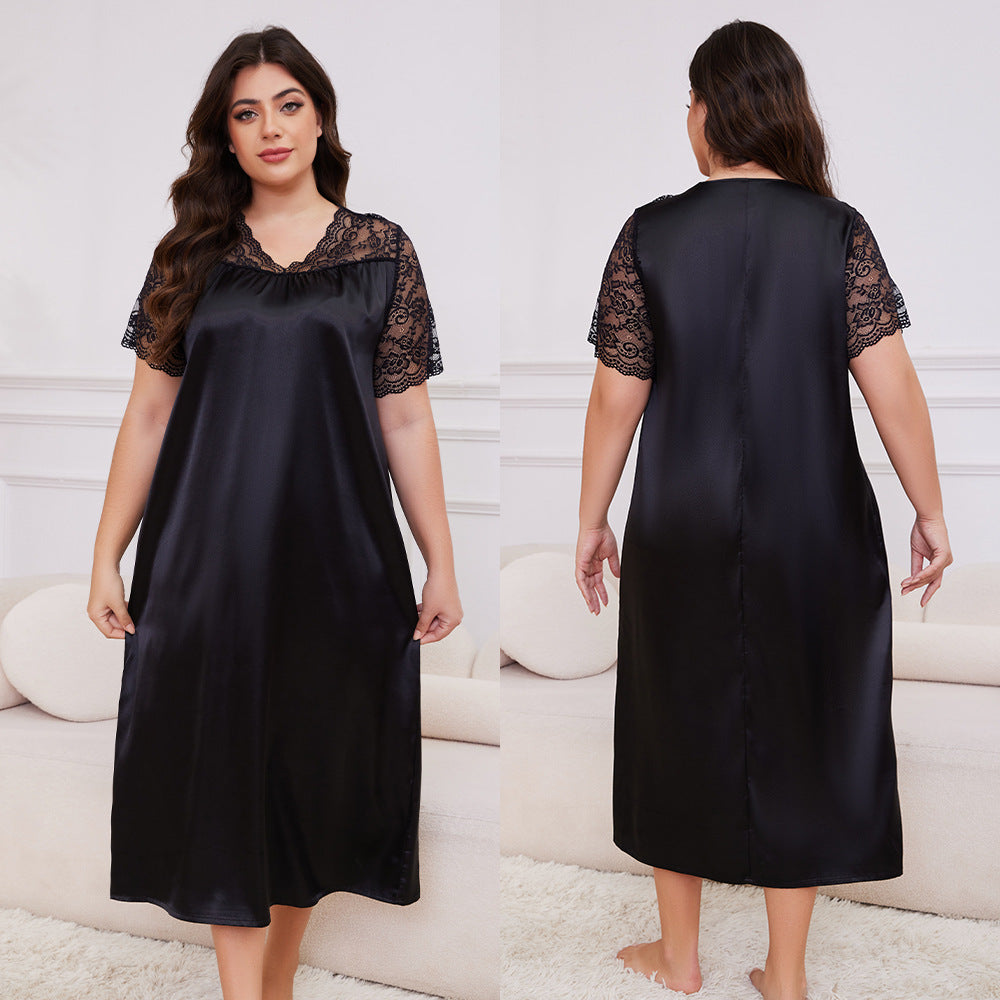 Large Size Ice Silk Pajamas for Women Short-Sleeved Loose Casual Home Wear