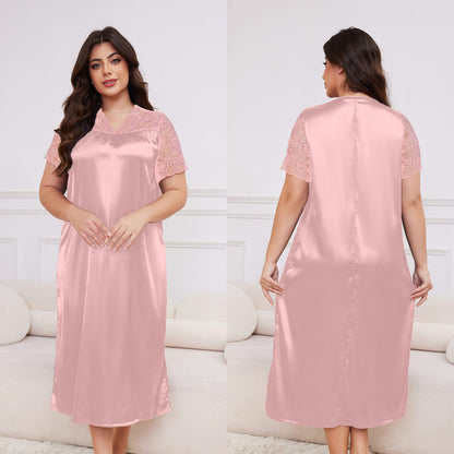 Large Size Ice Silk Pajamas for Women Short-Sleeved Loose Casual Home Wear