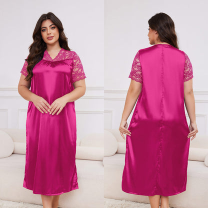 Large Size Ice Silk Pajamas for Women Short-Sleeved Loose Casual Home Wear