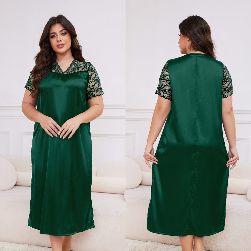 Large Size Ice Silk Pajamas for Women Short-Sleeved Loose Casual Home Wear