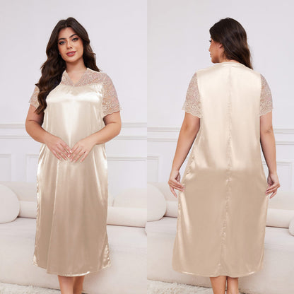 Large Size Ice Silk Pajamas for Women Short-Sleeved Loose Casual Home Wear