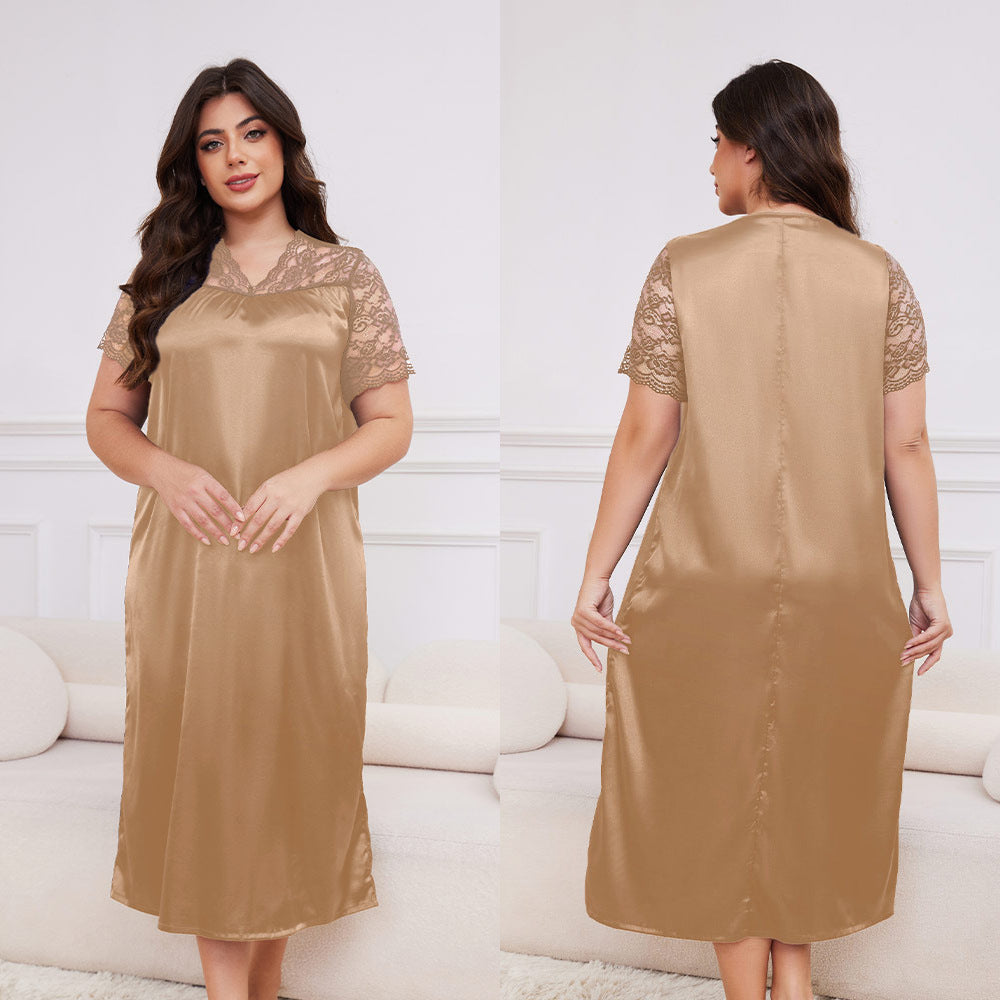 Large Size Ice Silk Pajamas for Women Short-Sleeved Loose Casual Home Wear