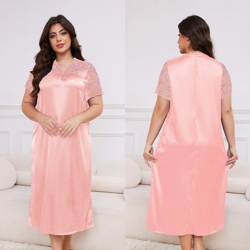 Large Size Ice Silk Pajamas for Women Short-Sleeved Loose Casual Home Wear