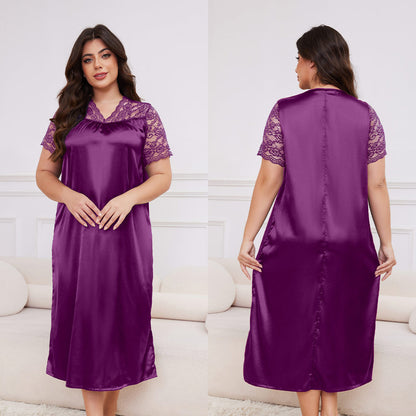 Large Size Ice Silk Pajamas for Women Short-Sleeved Loose Casual Home Wear