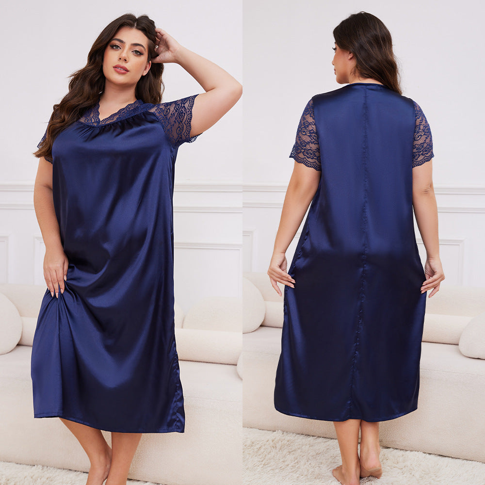 Large Size Ice Silk Pajamas for Women Short-Sleeved Loose Casual Home Wear