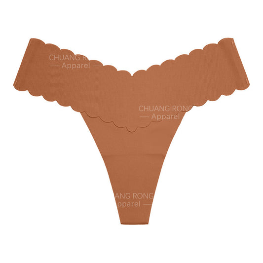 Large Size Wavy Edge Women's Underwear V-Shaped Low-Waist One-Piece Seamless Sexy Pure Cotton Crotch Breathable Fitness Thong for Women