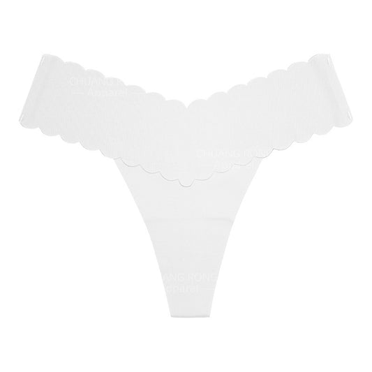 Large Size Wavy Edge Women's Underwear V-Shaped Low-Waist One-Piece Seamless Sexy Pure Cotton Crotch Breathable Fitness Thong for Women