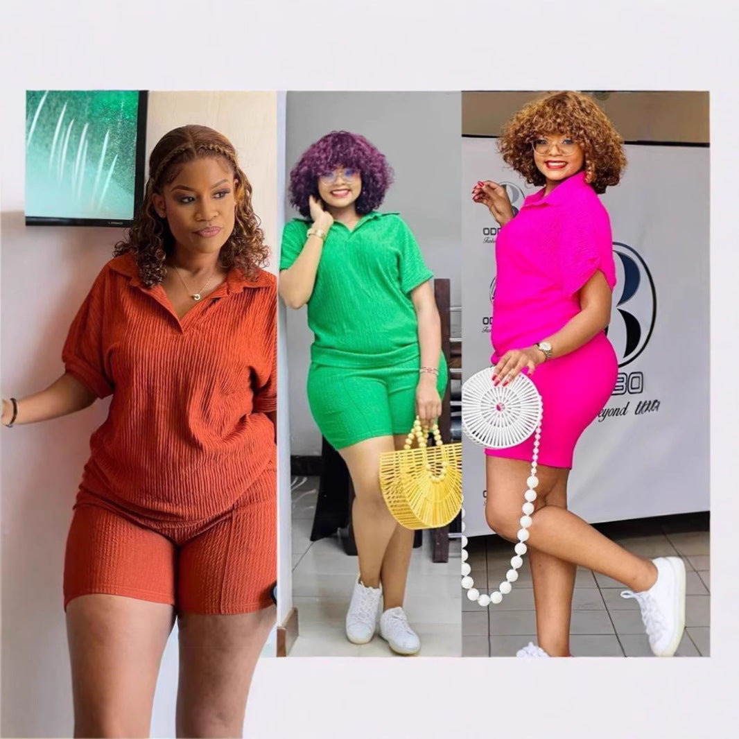 Large-sized, fashionable and casual solid-color short-sleeved shirts