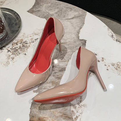 Large-sized side-open red-soled high heels