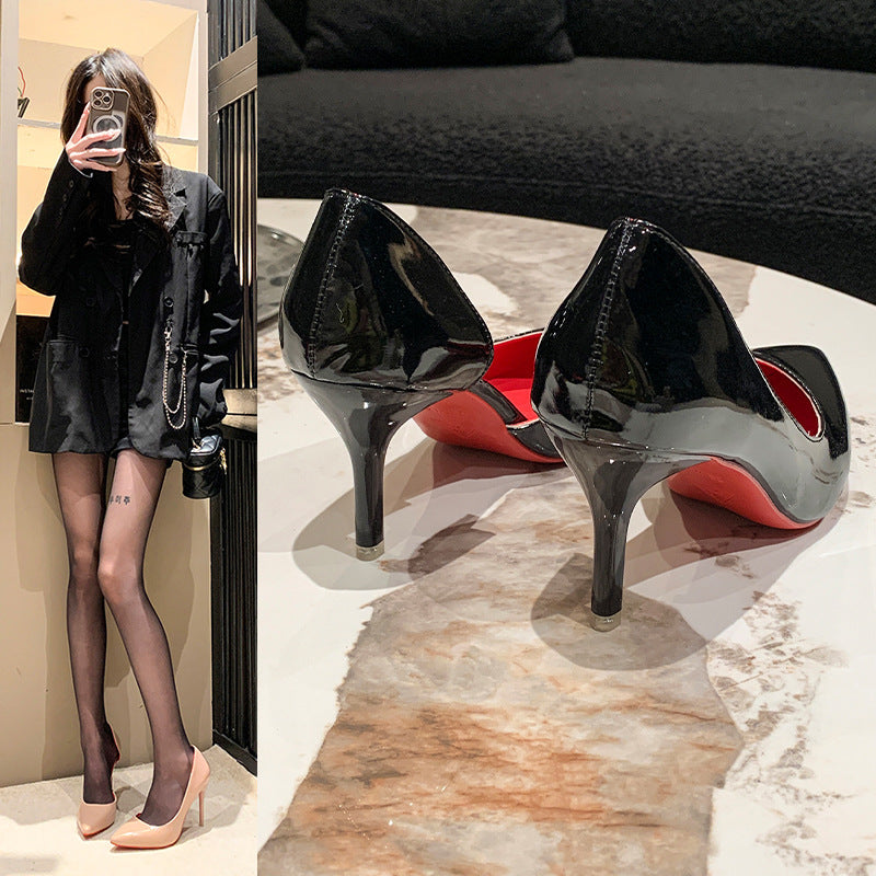 Large-sized side-open red-soled high heels