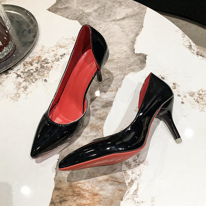 Large-sized side-open red-soled high heels